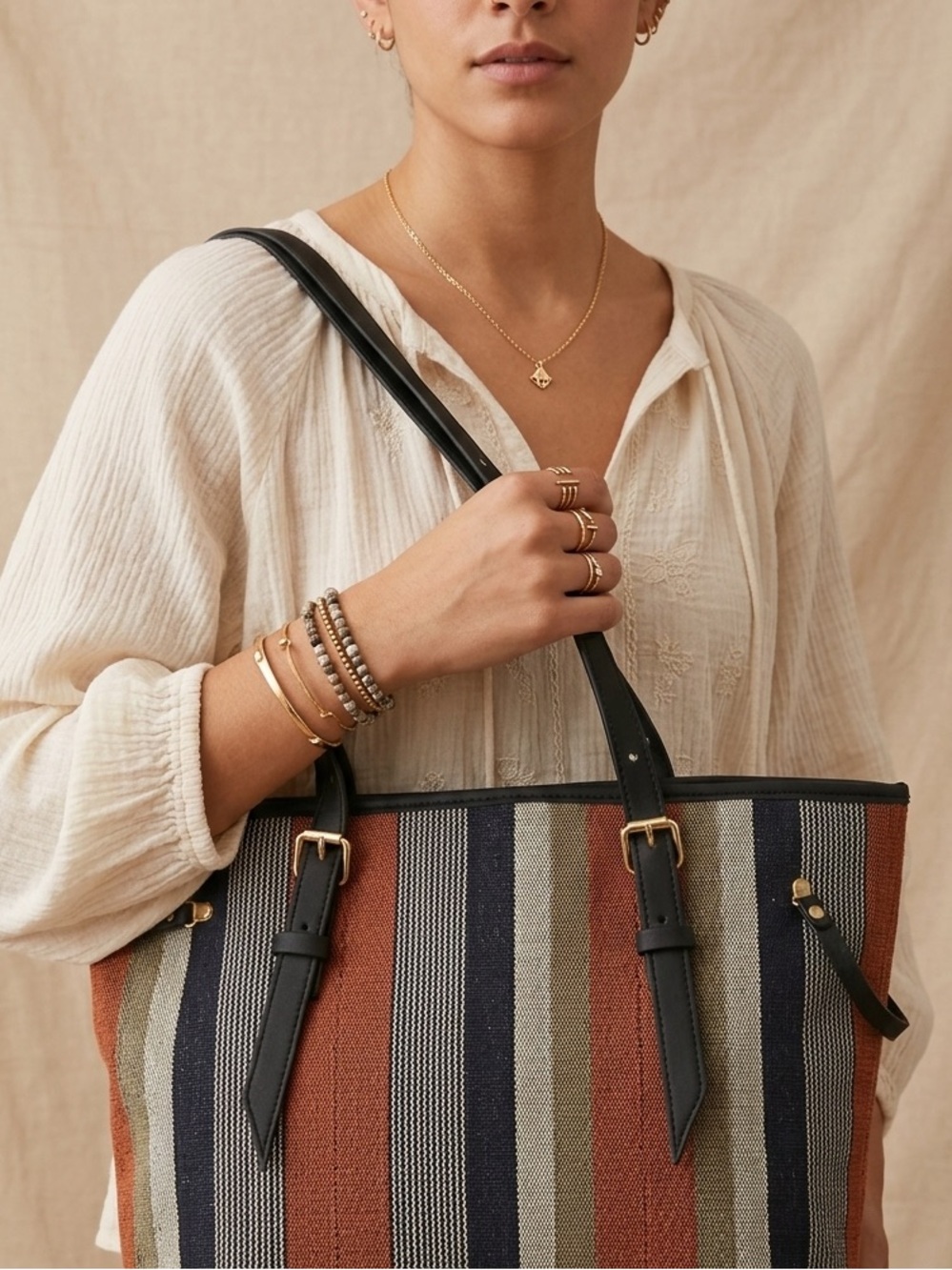 Amaas Craft & Art Canvas Striped Tote Bag